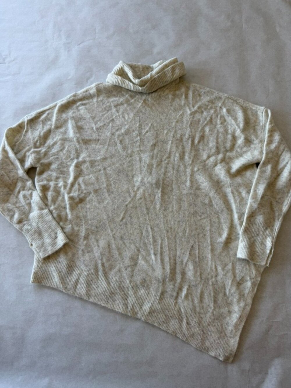 White House Black Market Asymmetric Hem Turtle Neck Sweater Antique White Sz M